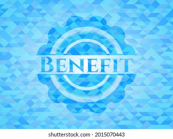 Benefit light blue emblem. Mosaic background. 
