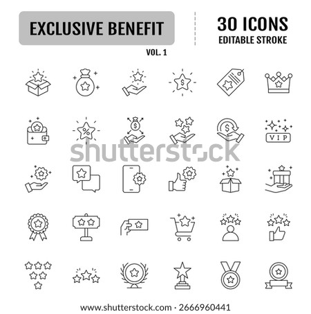 Benefit line editable icon set. Containing Reward, bonus, loyalty, star, winner, award, employee and more. Vector illustration