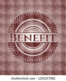 Benefit red emblem with geometric pattern background. Seamless.