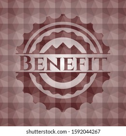 Benefit red seamless emblem or badge with abstract geometric polygonal pattern background.