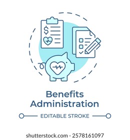 Benefits administration soft blue concept icon. Employees insurance. Human resource information system. Round shape line illustration. Abstract idea. Graphic design. Easy to use in brochure