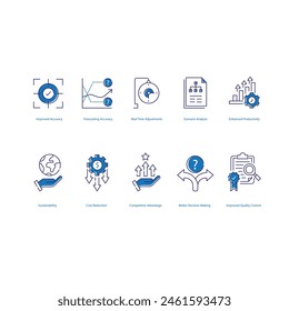 Benefits Of AI Production and Planning Vector Illustration Icon Set 