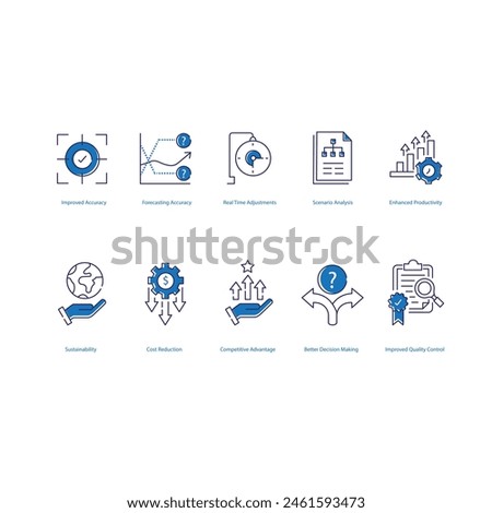Benefits Of AI Production and Planning Vector Illustration Icon Set 