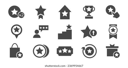 Benefits, award, winner star vector icon set