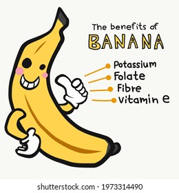 Benefits of banana cute cartoon vector illustration	