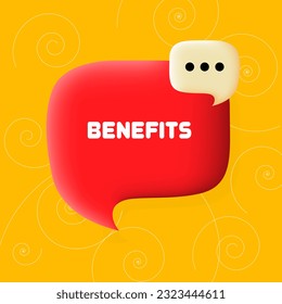 Benefits banner. Speech bubble with Benefits text. Business concept. 3d illustration. Spiral background. Vector line icon for business