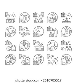 Benefits For Business Collection Icons Set Vector. Benefits For Employees And Social Protection, Free Lunch And Transport, Career And Experience Black Contour Illustrations