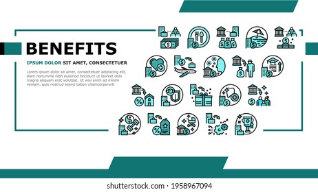 Benefits For Business Landing Web Page Header Banner Template Vector. Benefits For Employees And Social Protection, Free Lunch And Transport, Career And Experience Illustration