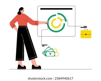 Benefits of a business run by a young businesswoman herself, solopreneur vector illustration.