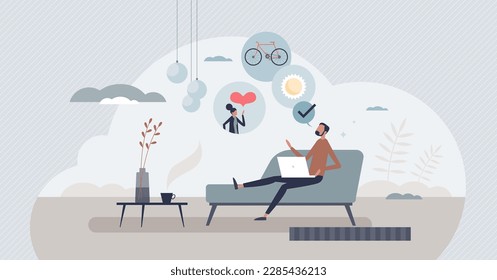 Benefits and challenges of remote work and distance job tiny person concept. Time management pros and cons with private life or relationship balance with business vector illustration. Flexible manager