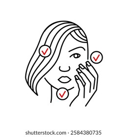 Benefits of collagen for skin, hair, nails. Linear  icon for supplements and cosmetics packaging. Editable stroke. Minimalist outline pictogram. Vector illustration isolated on a white background.