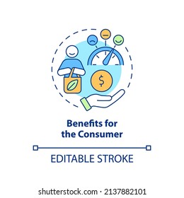 Benefits for consumer concept icon. Circular economy advantage abstract idea thin line illustration. Eco-friendly products. Isolated outline drawing. Editable stroke. Arial, Myriad Pro-Bold fonts used