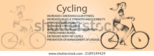 Benefits of cycling with Woman riding\
cycle vector illustration, People cyclist\
vector