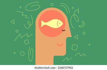 The benefits of fish for the brain. Omega 3. Vector illustration. Simple, modern style. Background for cover, poster, animation.