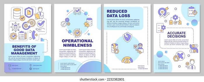 Benefits of good information management blue brochure template. Leaflet design with linear icons. Editable 4 vector layouts for presentation, annual reports. Arial-Bold, Myriad Pro-Regular fonts used