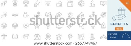 Benefits icon collection set. Editable stroke.