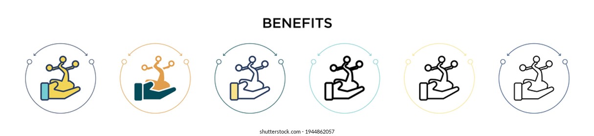 Benefits icon in filled, thin line, outline and stroke style. Vector illustration of two colored and black benefits vector icons designs can be used for mobile, ui, web