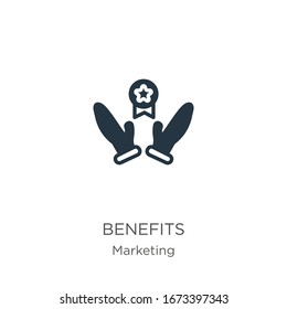 Vector de icono de beneficios. Icono moderno de ventajas planas de la colección de marketing aislado en fondo blanco. La ilustración vectorial se puede utilizar para diseño gráfico web y móvil, logotipo, eps10