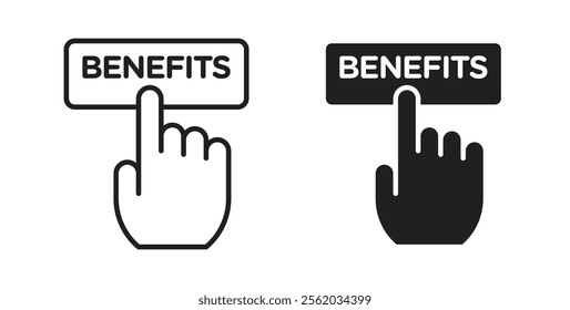 Benefits icons in flat and line style set.