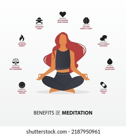 Benefits Meditation Infographics Woman Doing Yoga Stock Vector (Royalty ...