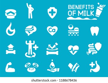 Benefits and nutrient of milk icon. Popular Dairy.