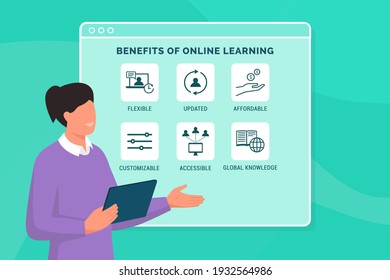 Benefits of online learning: professor presenting the advantages of virtual education