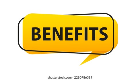 Benefits. Origami style speech bubble banner. Sticker design template with Outlet text. Vector EPS 10. Flat style. Isolated on white background. Vector illustration