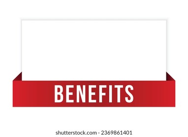 Benefits red vector banner illustration isolated on white background