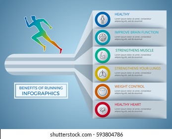 Benefits of running infographics. Healthy lifestyle concept. Infographics Template Vector Illustration