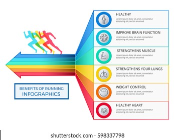 Benefits of running infographics. Healthy lifestyle concept. Infographics Template Vector Illustration