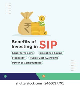 Benefits of SIP, Investment, Finance info. Social Media Post Design Vector Template