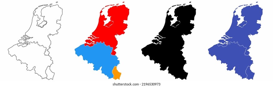 benelux map set isolated on white background.netherlands Luxembourg Belgium map