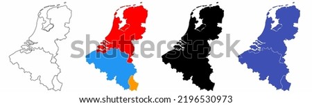 benelux map set isolated on white background.netherlands Luxembourg Belgium map