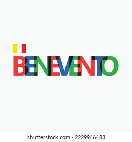 Benevento vector RGB overlapping letters typography with flag. Italy's city logotype decoration.