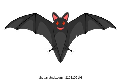 Benevolent and cheerful bat. Friendly character in flat style. Traditional halloween element. Vector Illustration isolated on white background.