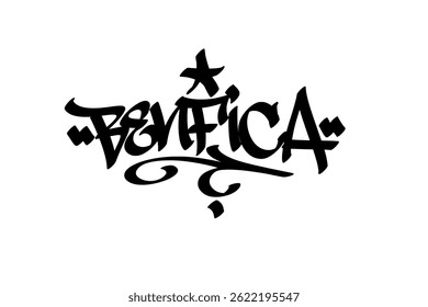Benfica graffiti tag in bold black ink on white background. Urban street art lettering, iconic and dynamic design, perfect for branding, prints, streetwear, and digital projects.
