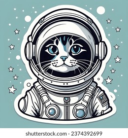 Bengal Katze im Astronautenanzug. handgezeichnete Vektorgrafik