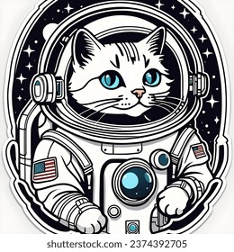 Bengal cat in astronaut suit. Hand drawn vector illustration