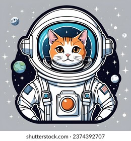 Bengal cat in astronaut suit. Hand drawn vector illustration