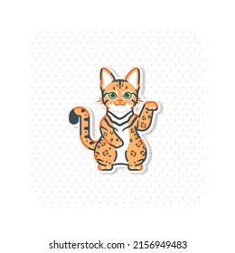 El gato bengalí engendra ilustración vectorial con estilo de gato maneki pose