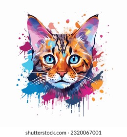 Gato bengalí colorido vector de arte salpicado