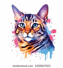 Bengal cat colorful splash art vector