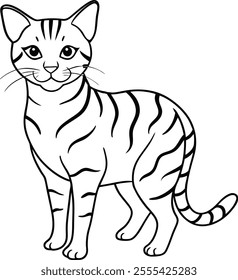 
The "Bengal Cat" line art vector design is a visually captivating representation of a feline silhouette crafted using minimalistic yet expressive lines. This artwork blends creativity and precision