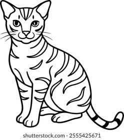 
The "Bengal Cat" line art vector design is a visually captivating representation of a feline silhouette crafted using minimalistic yet expressive lines. This artwork blends creativity and precision