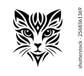 Bengal cat in modern tribal tattoo, abstract line art of animals, minimalist design.