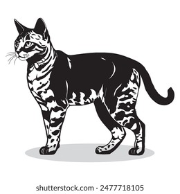 Bengal Cat outline and symbols. Dark level variety basic exquisite white foundation Bengal Cat animal vector and silhouette icon.