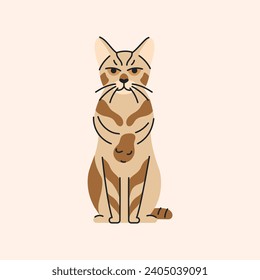 Bengal cat sitting color element. Cartoon cute animal. Hand draw vector illustration isolated.  