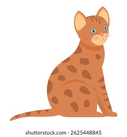 Bengal cat is sitting in side view and looking right