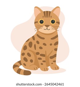 Bengal cat with spotted coat sits proudly in this clean cartoon style. Bengal cat vibes include exotic flair and active presence, ideal for animal-themed content.