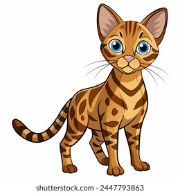 Bengal cat vector illustration isolated on white background in cartoon style.